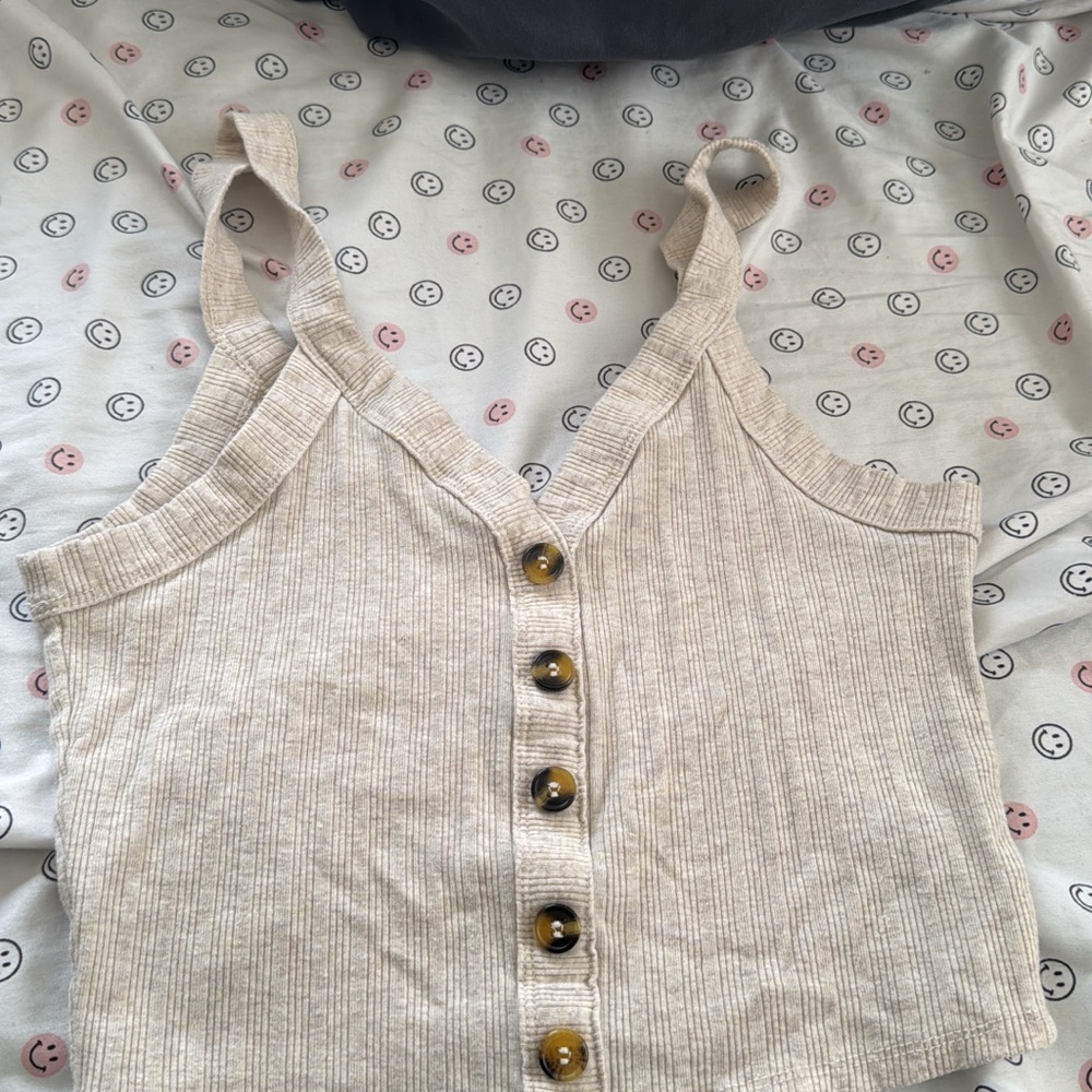 Ribbed Button-Front Tank Top in Oatmeal